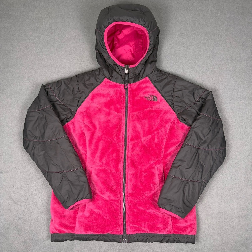 North Face Girls XL Pink Grey Hybrid Fleece‎ Hooded Jacket fits Womens XS/S